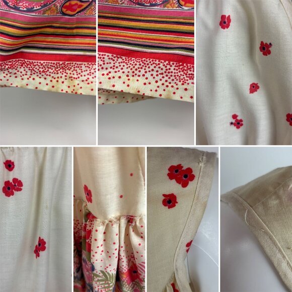 Vintage 70s Prairie Sundress Womens Large Peacock Bird Border Print Fit N Flare - Picture 12 of 12